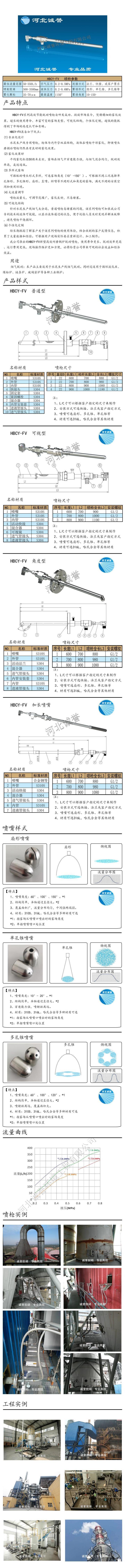電廠脫硝噴槍保護(hù)套、噴槍參數(shù)、材質(zhì)尺寸、流量分布圖、扇形空心錐俯視圖介紹，以及噴槍霧化視頻展示和工程案例介紹